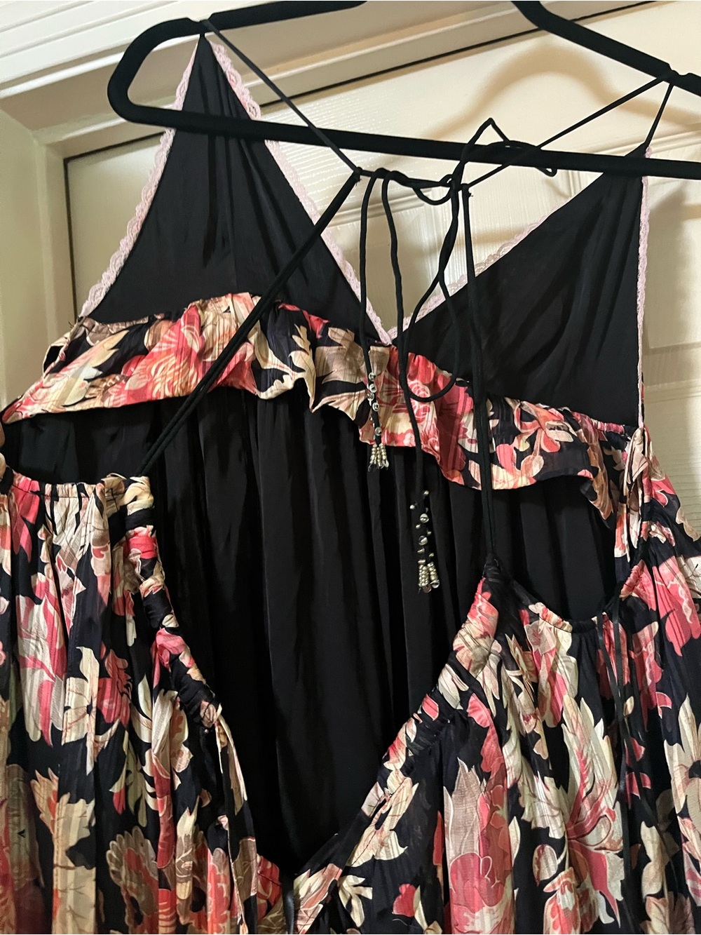 NWT Free People Primmy Printed Midi-Dress Black Floral Lace-Trim with Pink - Picture 12 of 13